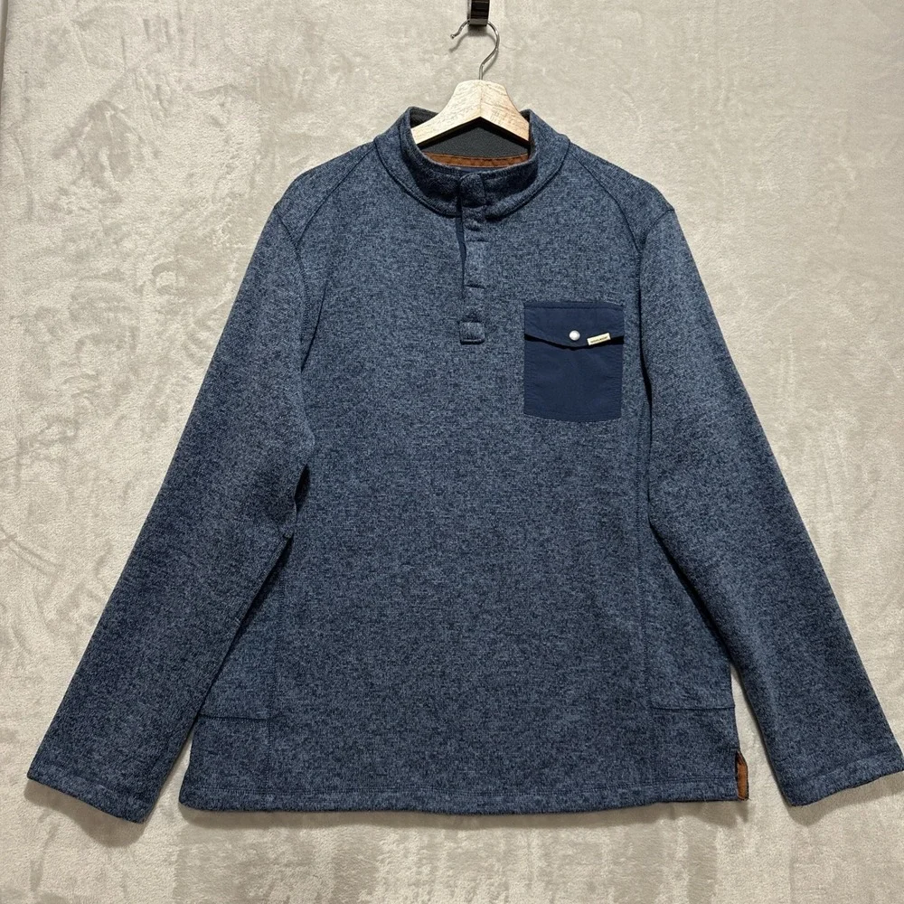 Woolrich Drifter Fleece Sweater Men's L Blue 1/4 Snap Pullover Long Sleeve